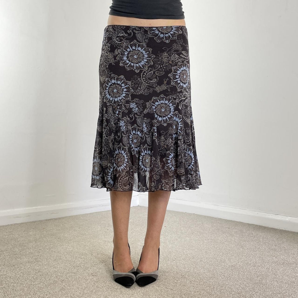 00's double mesh floral midi skirt