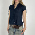 Etam navy blue loose button up shirt