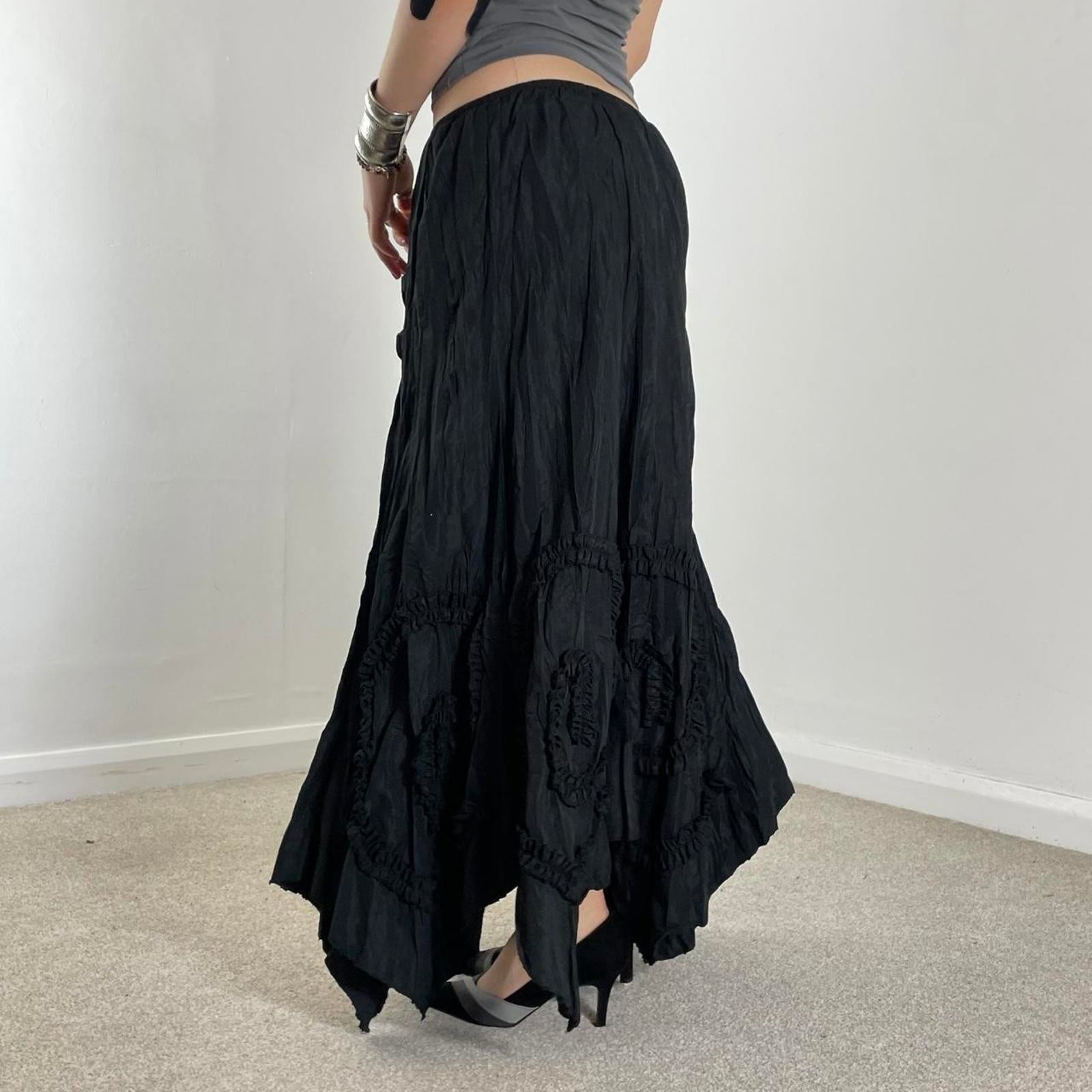 Avant Garde Vintage black full length maxi skirt with lace cross details