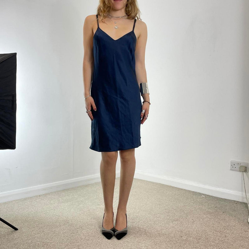 Sliky navy blue v neck slip dress