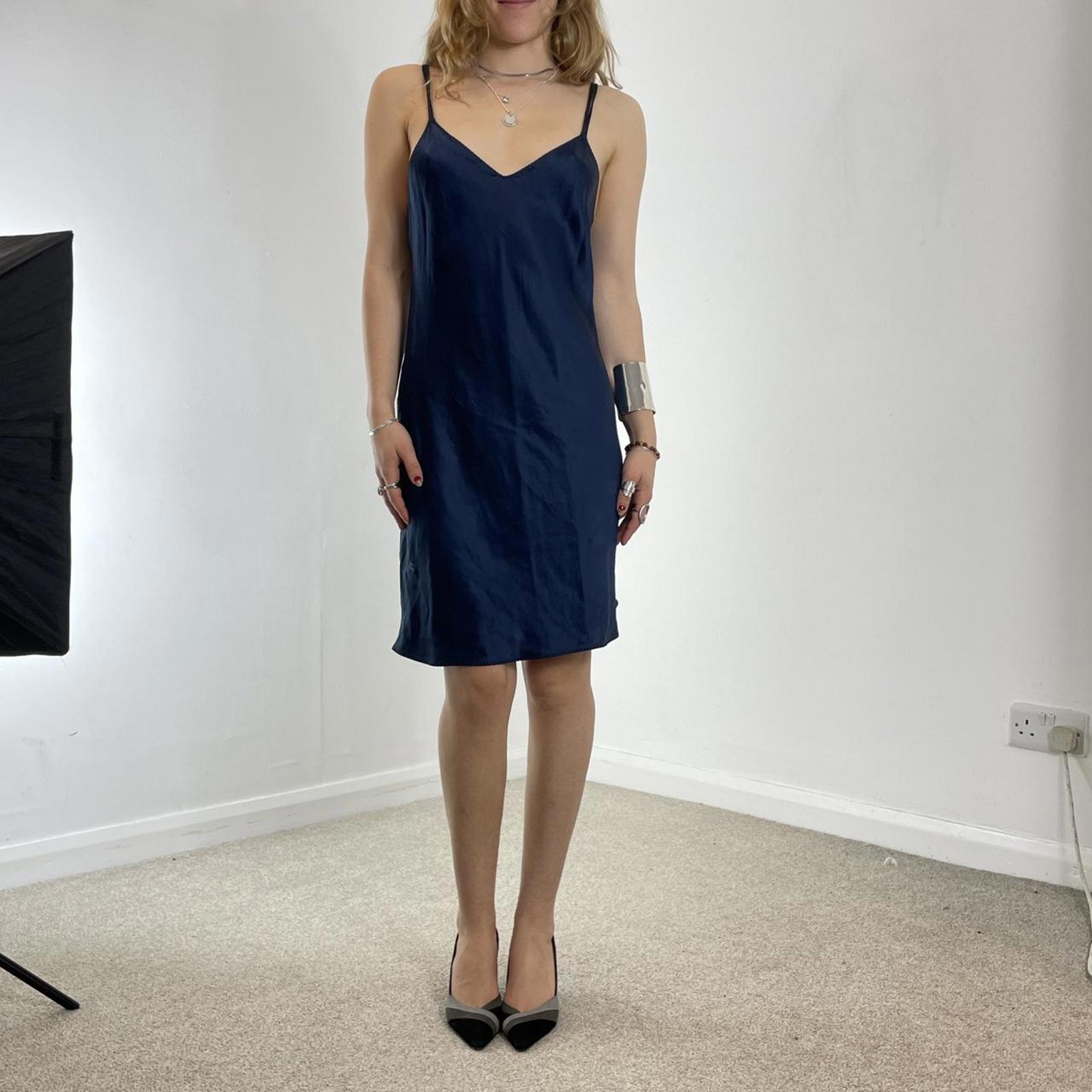 Sliky navy blue v neck slip dress