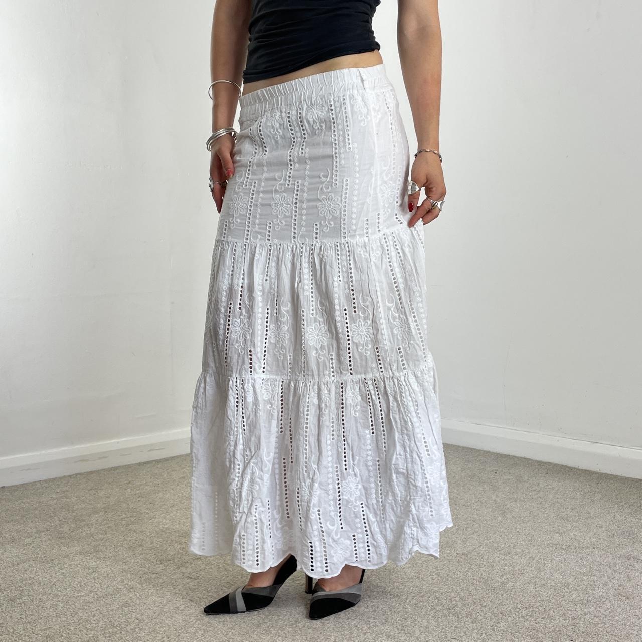 Vintage full length teired maxi skirt with embroided details.