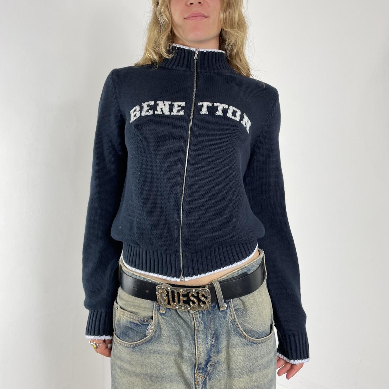 Navy knitted benetton zip up jumper
