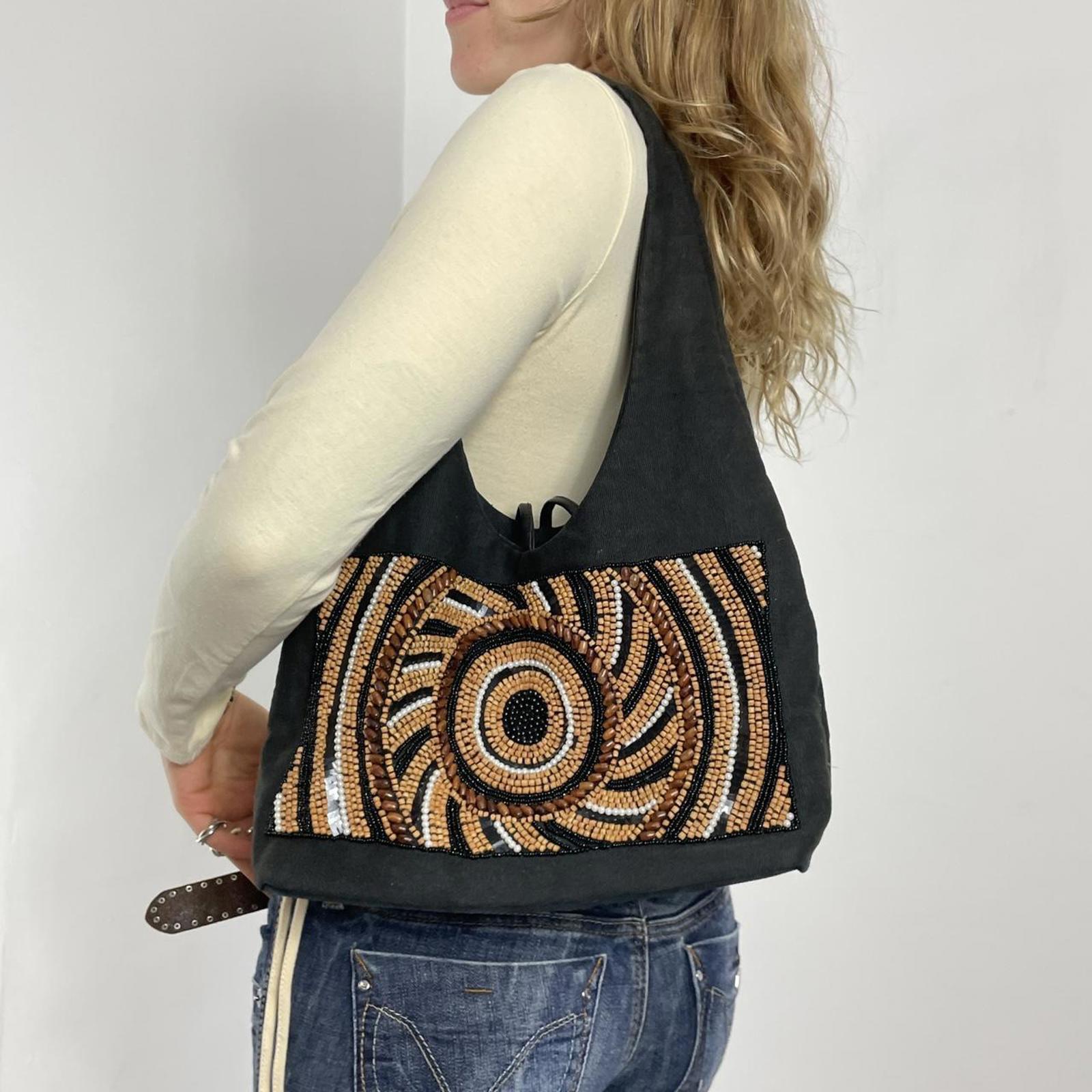 Bohemian deep brown slouch beaded bag