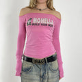 Off the shoulder pink graphic long sleeve top