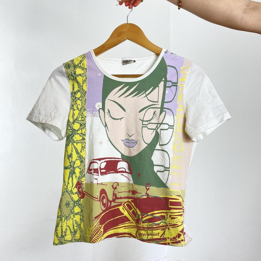 White graphic print face tee