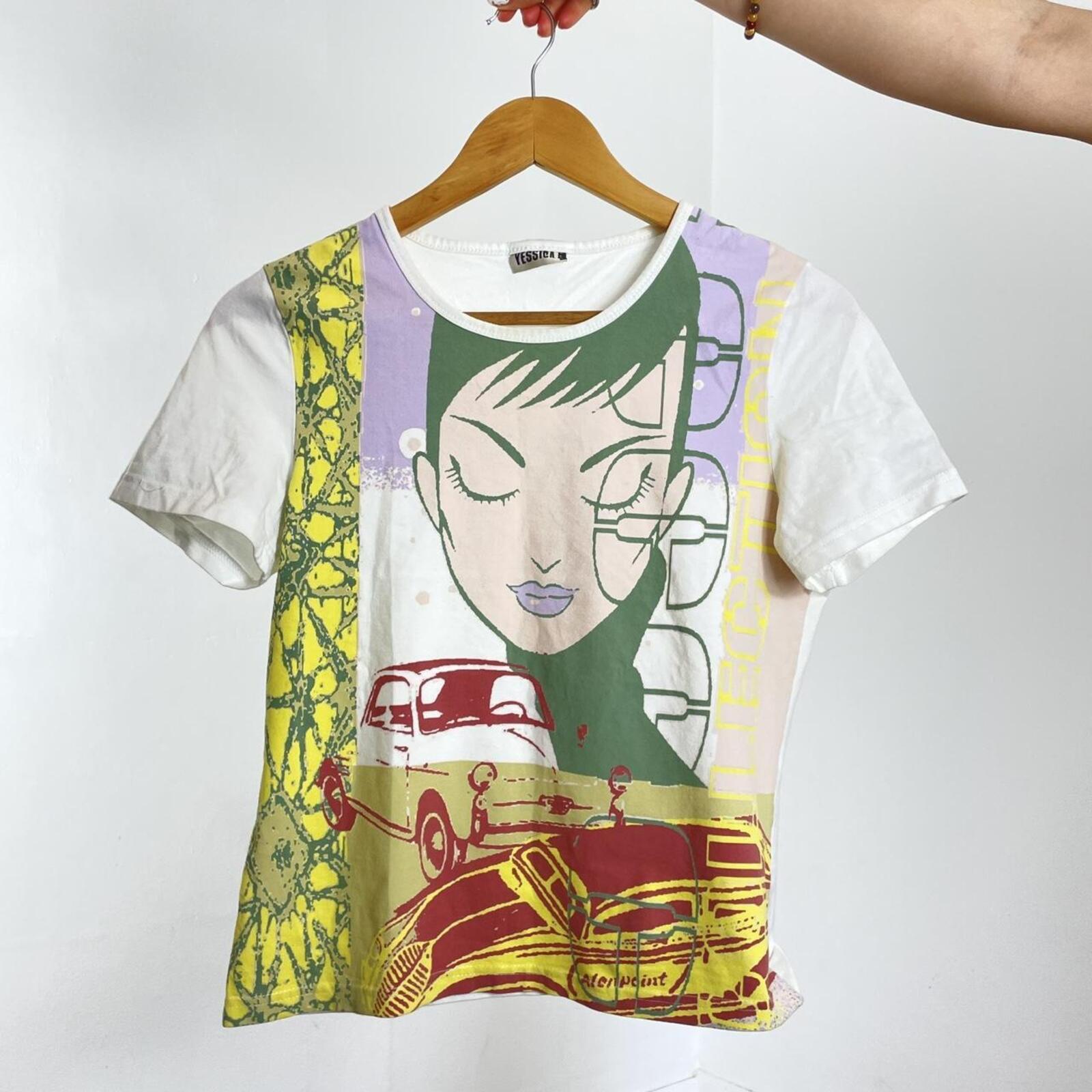 White graphic print face tee