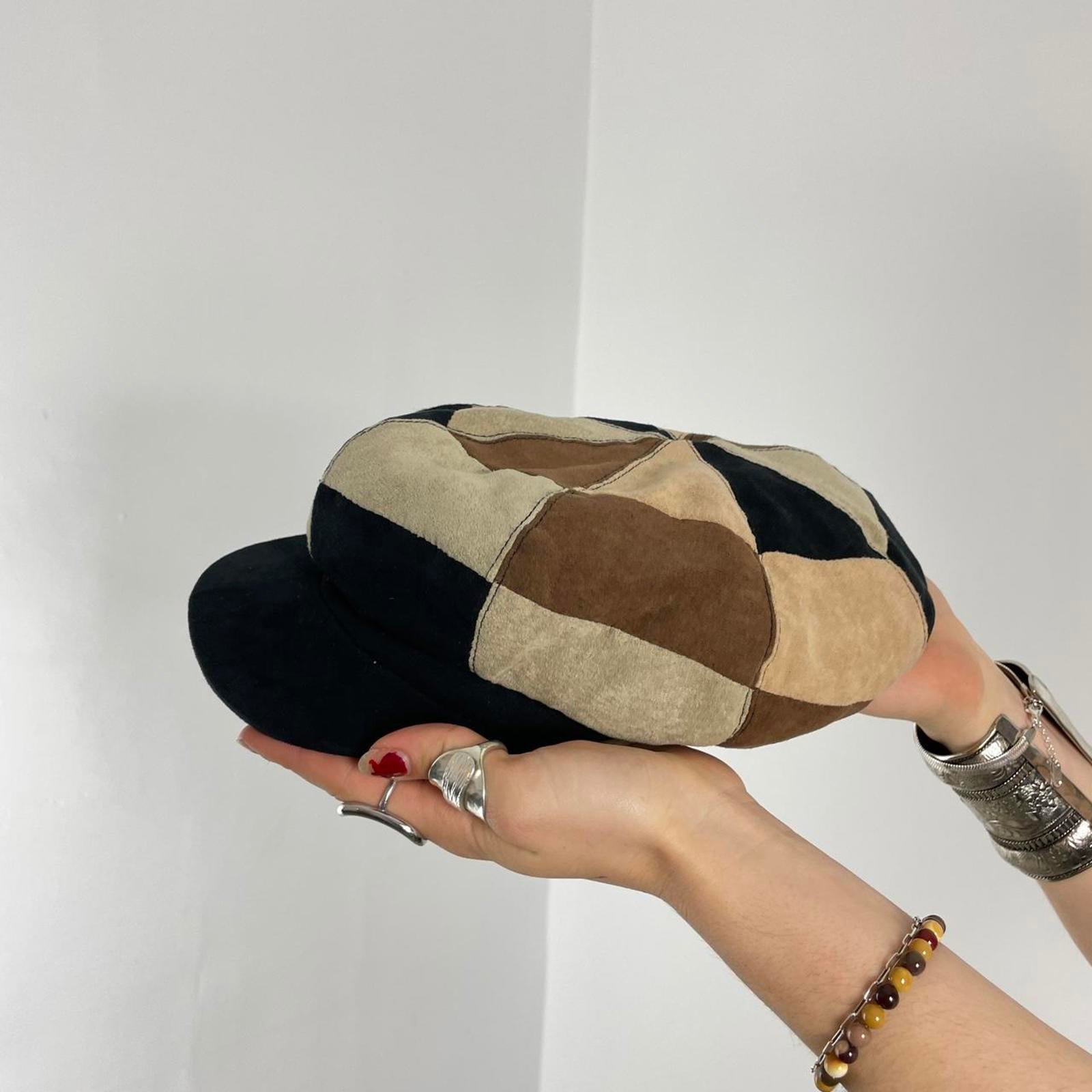 00's patchwork brown and black cap/ hat
