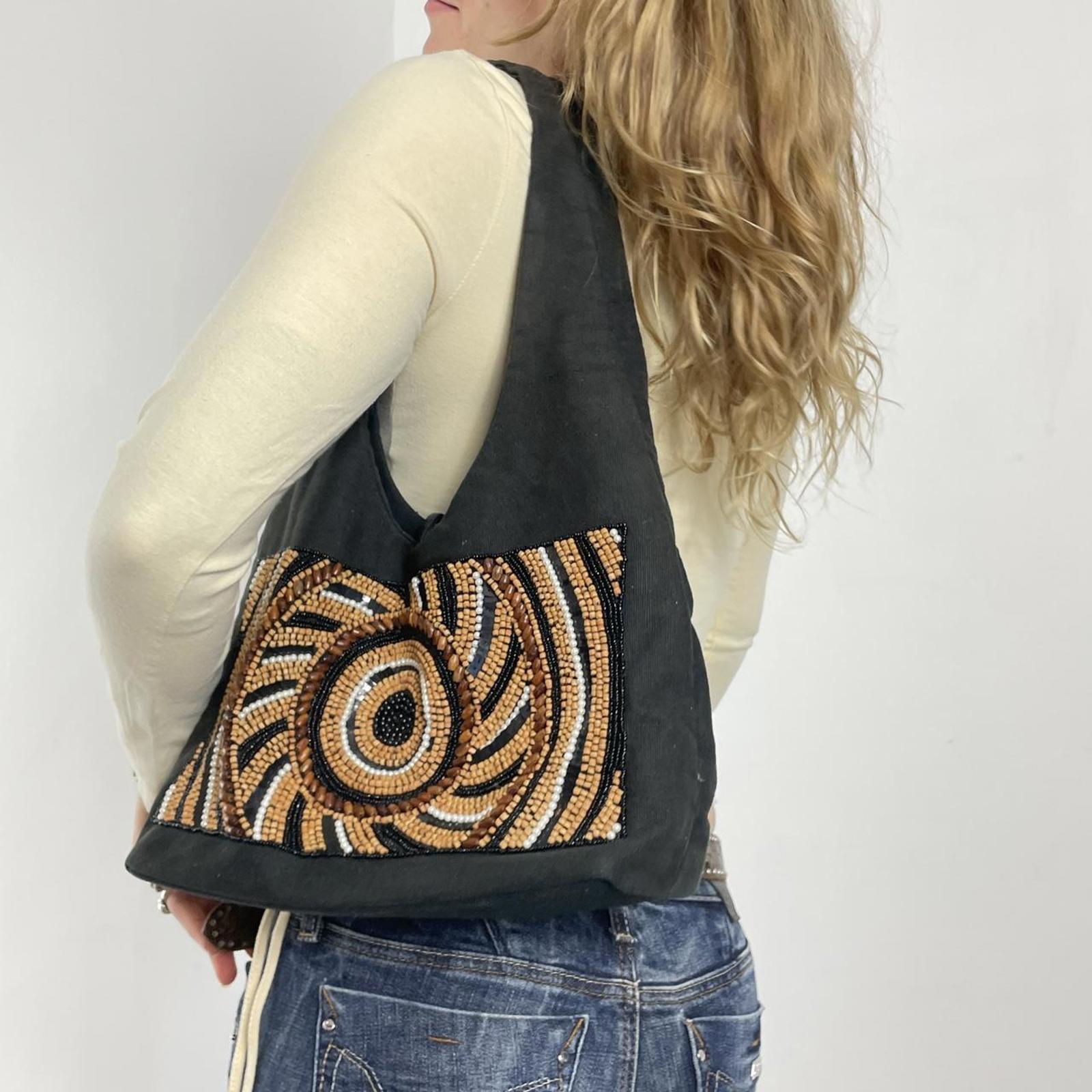Bohemian deep brown slouch beaded bag