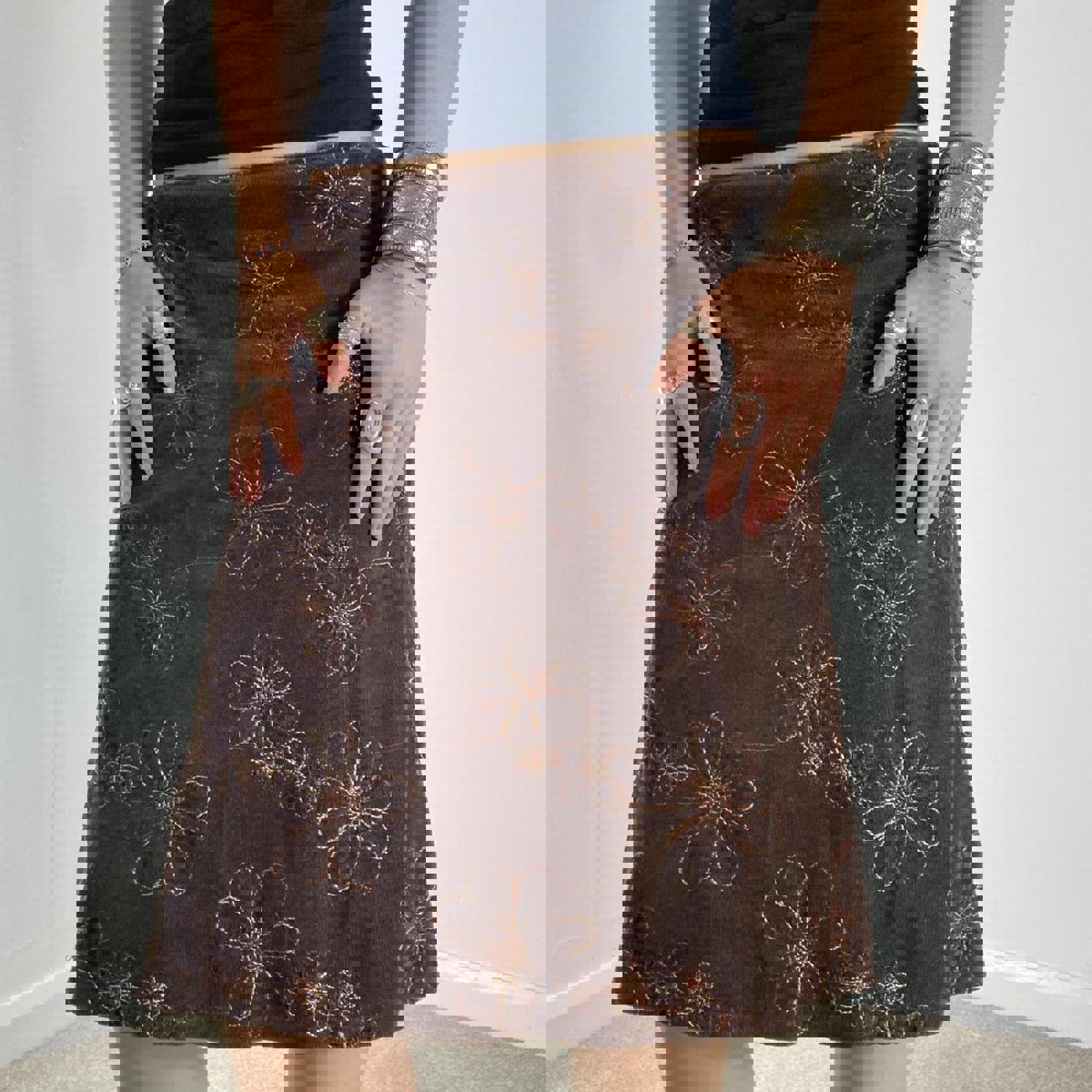 00's floral brown midi skirt