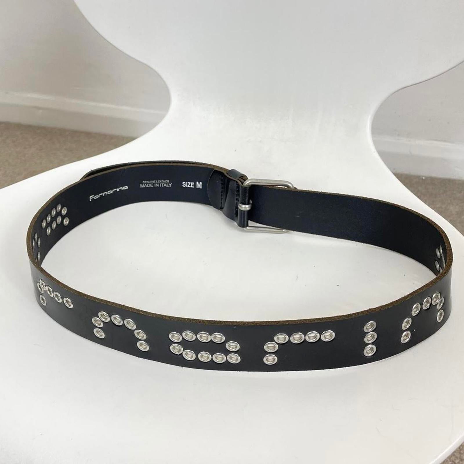 Y2k black studded belt with silver buckle