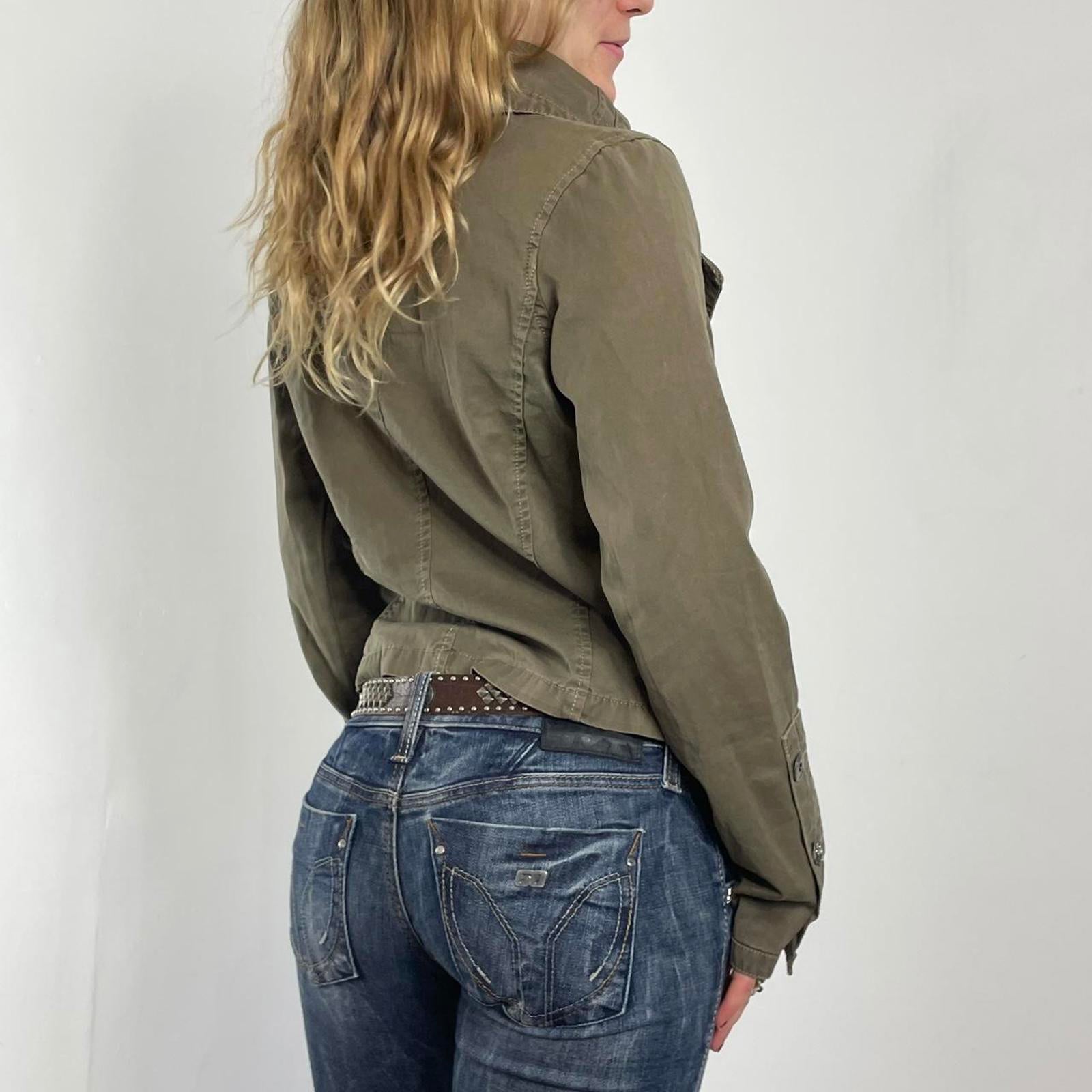 Khaki green embellished button up jacket