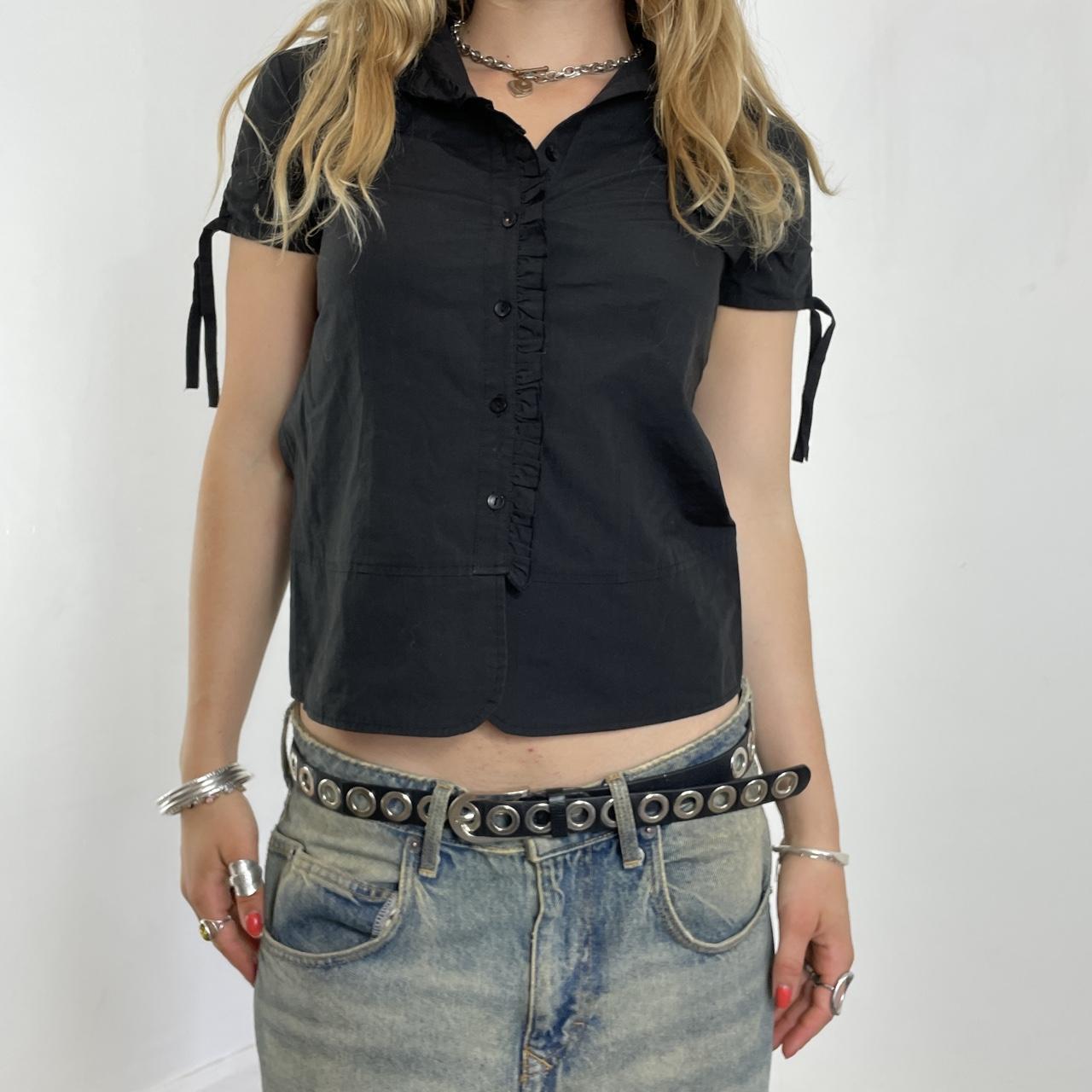 Vintage black button up pleated blouse