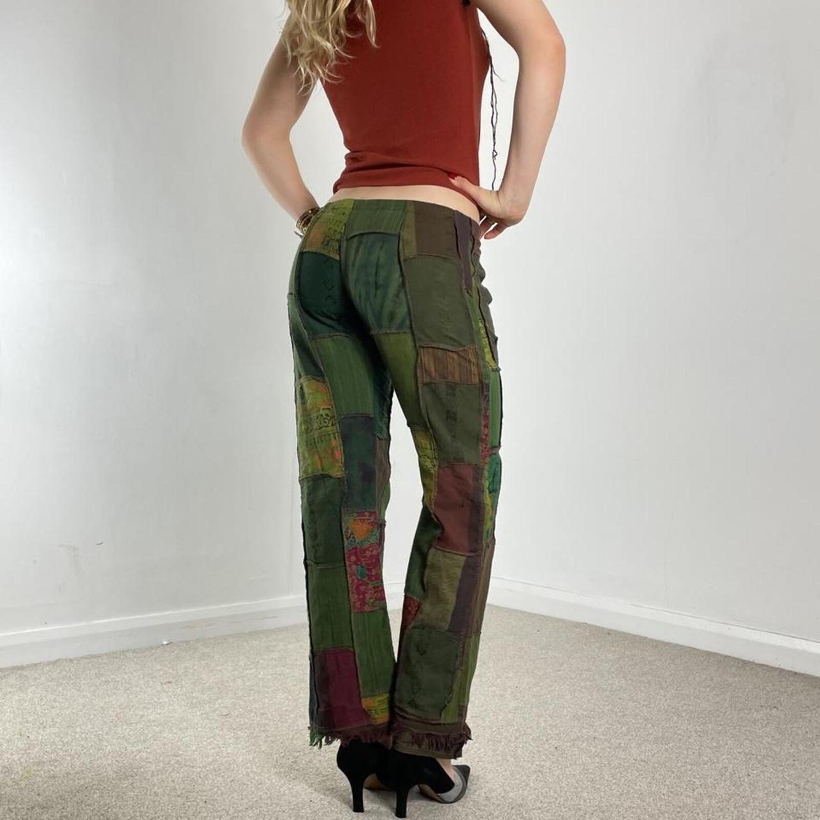 Patchwork low rise flared bohemian trousers