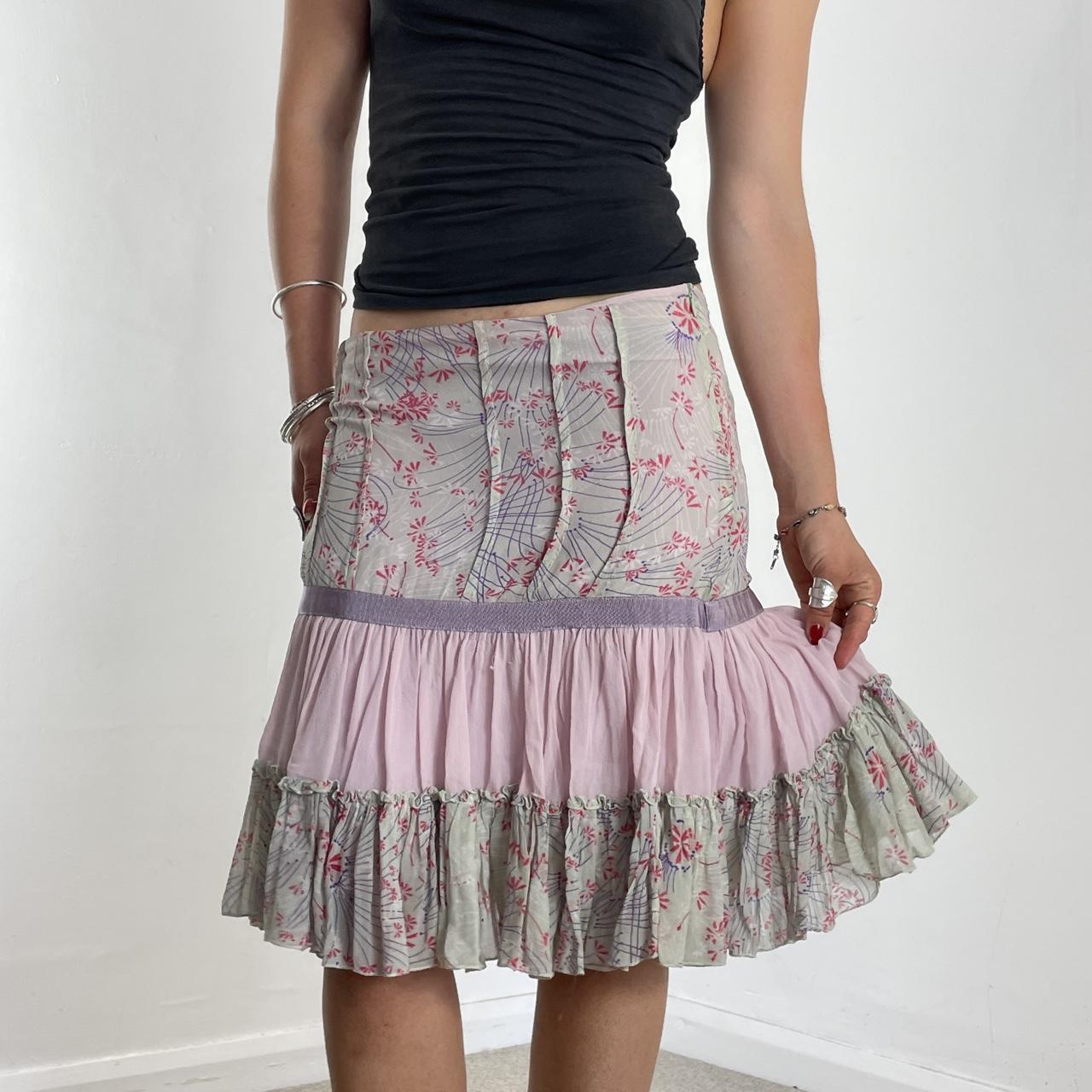 Silk patterend panlled midi skirt
