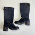 Black leather knee-high boots with buckles and studs!