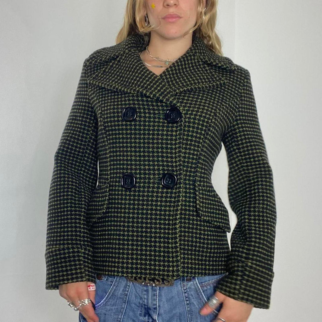 vintage khaki pattern thick double button pea jacket