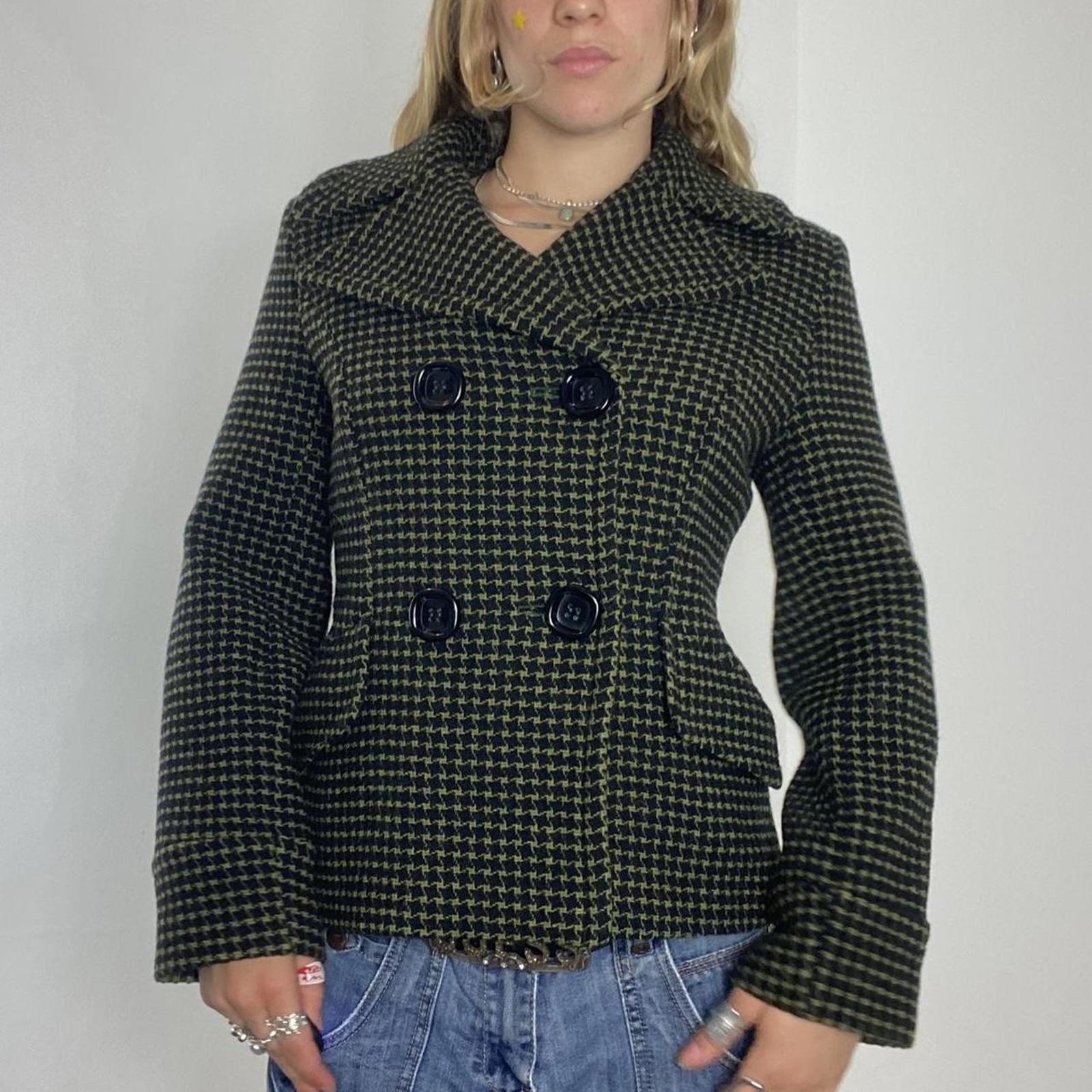 vintage khaki pattern thick double button pea jacket