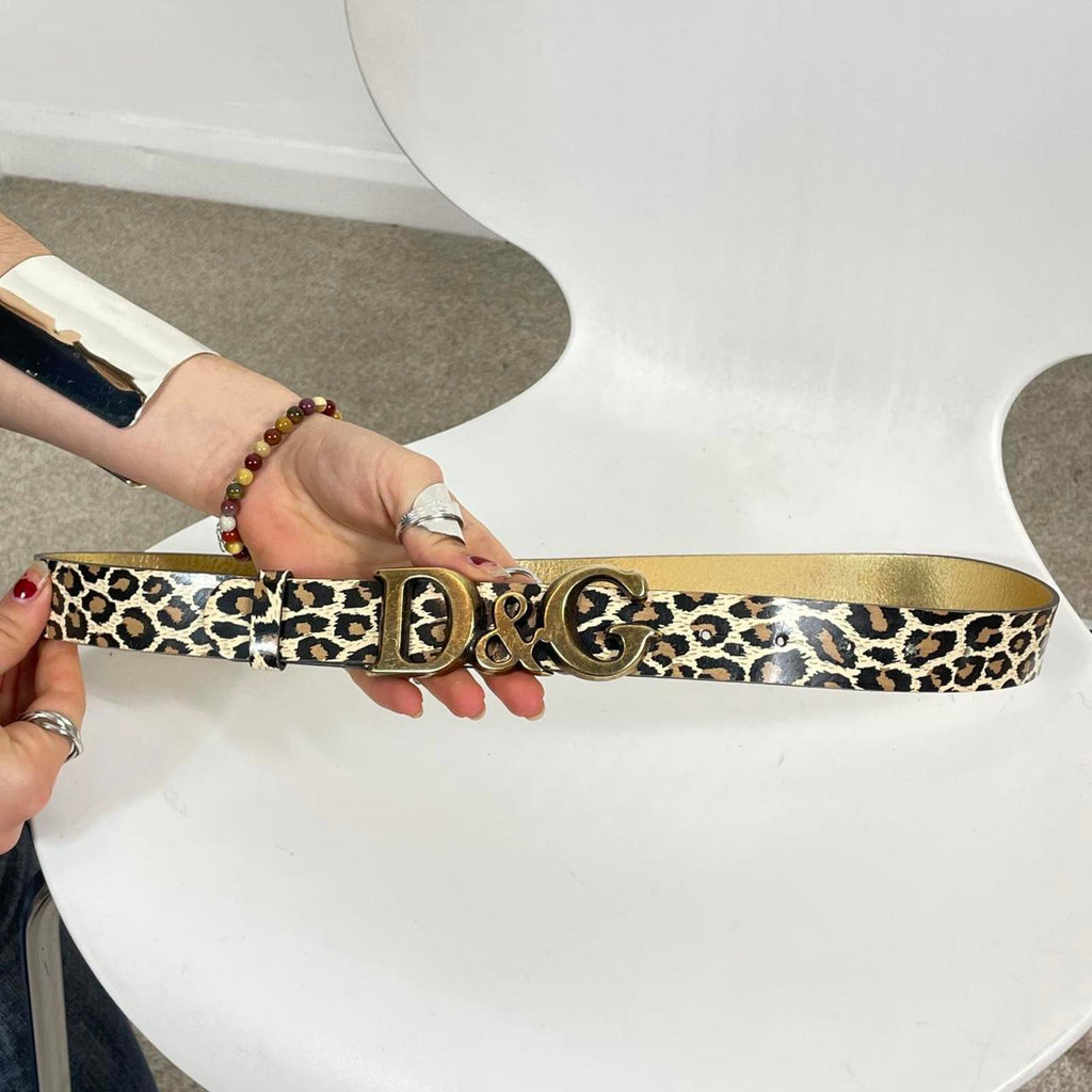 Vintage Dolce & Gabbana leopard gold buckle spell out belt