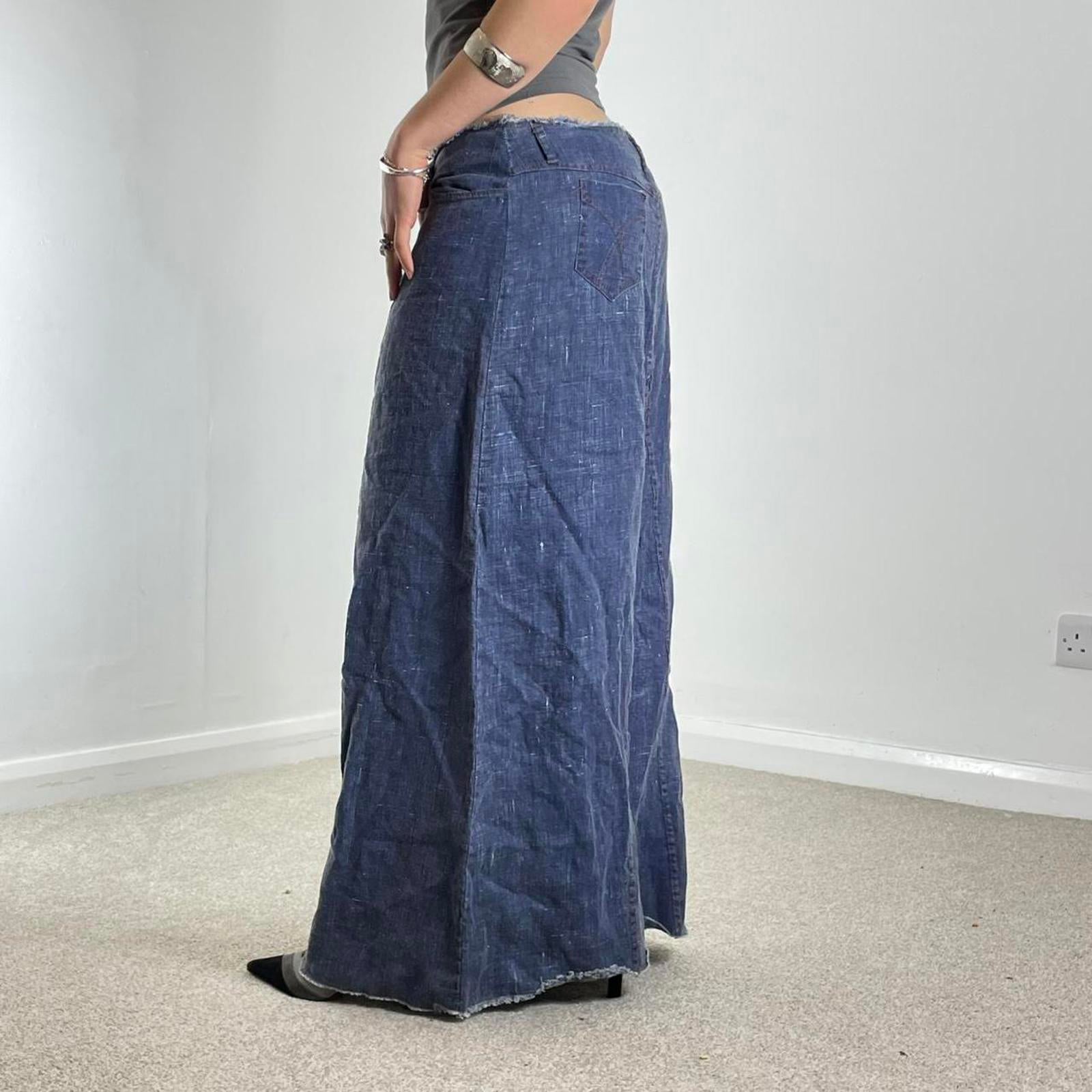 Navy blue loose flowy maxi skirt with a raw hem