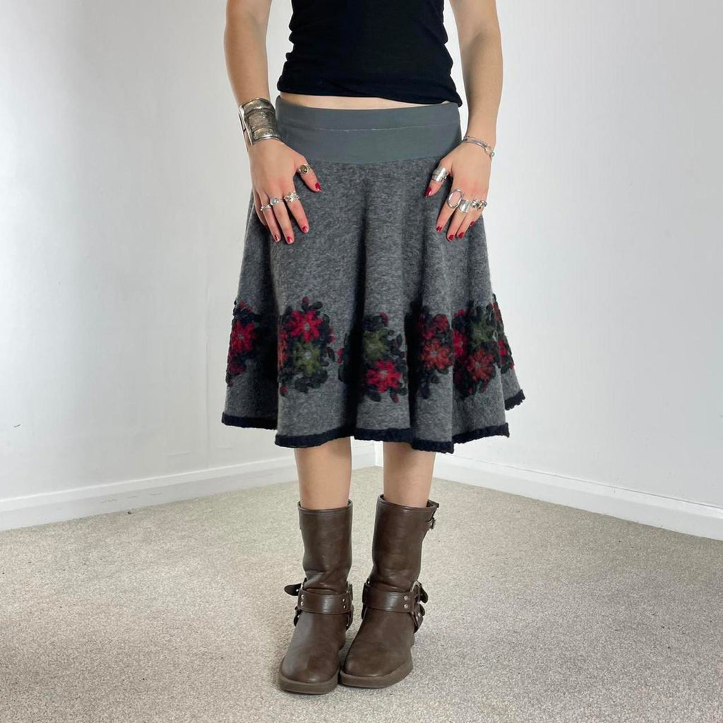 Grey floral wool circle skirt