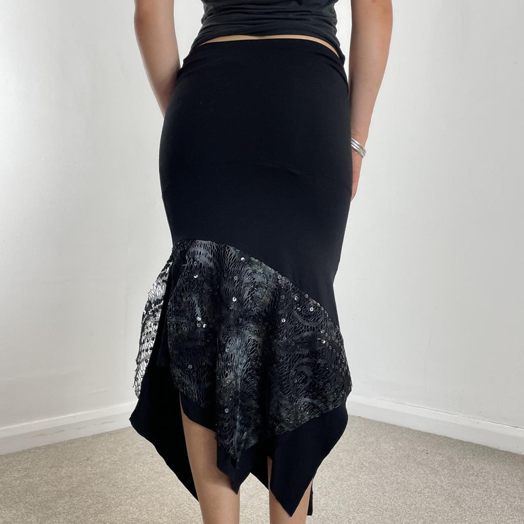 Vintage asymetrical mesh sequined long/short foldover skirt