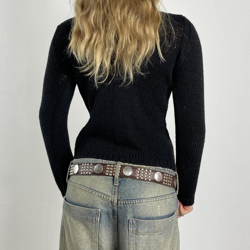 Vintage patchwork black and beige knitted jumper