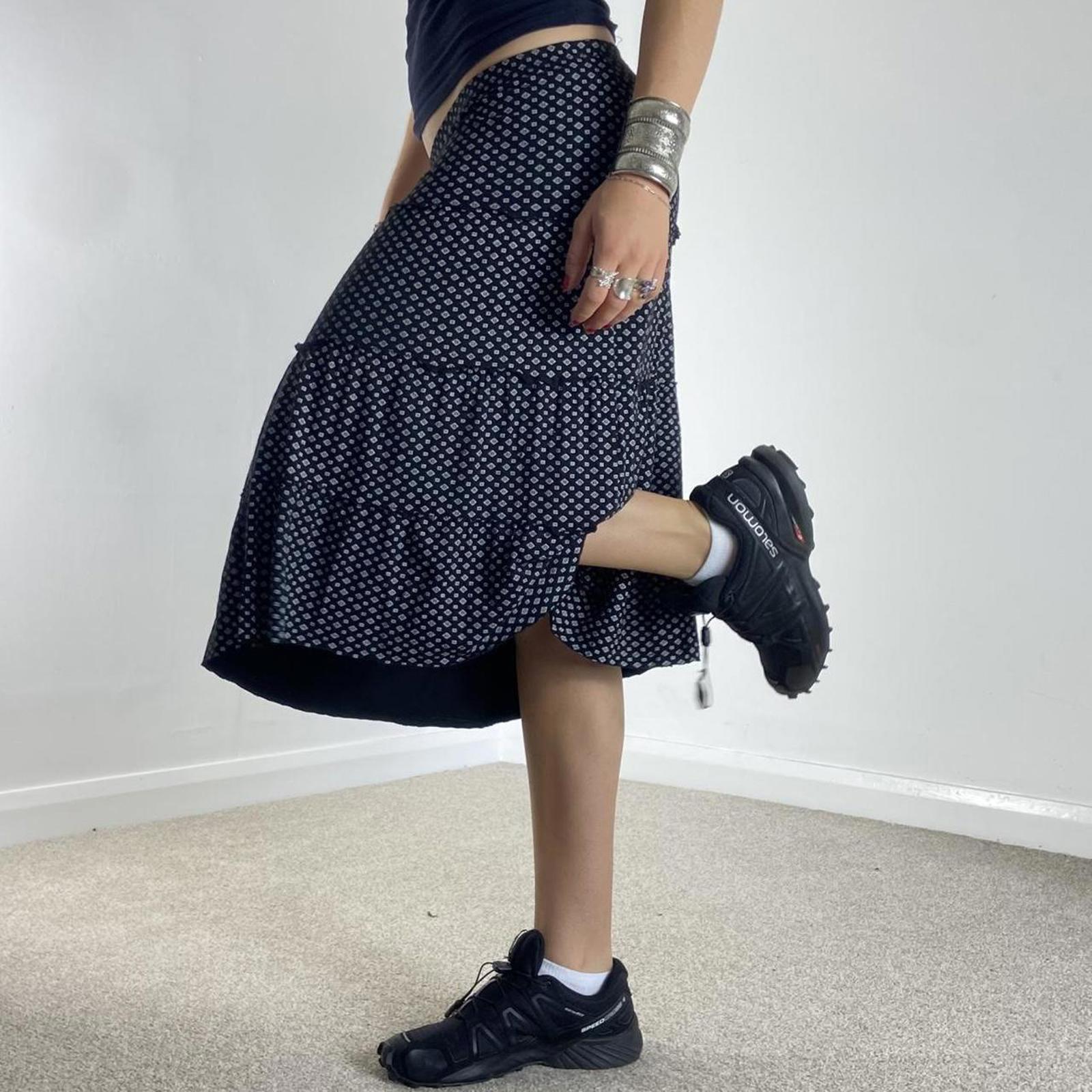 Beautiful patterened tiered white and black midi skirt