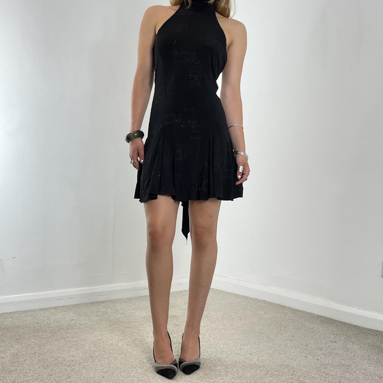 High neck sequin low cut back asymetrical evening dress