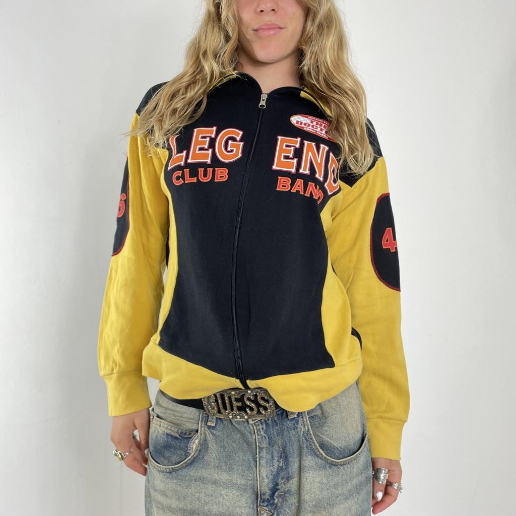 Vintage yellow and black graphic racer zip up