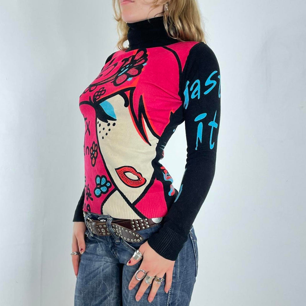 Vintage Graphic face words turtle neck long sleeve top