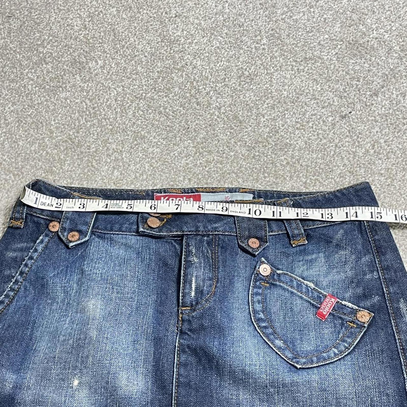 Y2k denim navy stone washed mini skirt with cool patch on the back