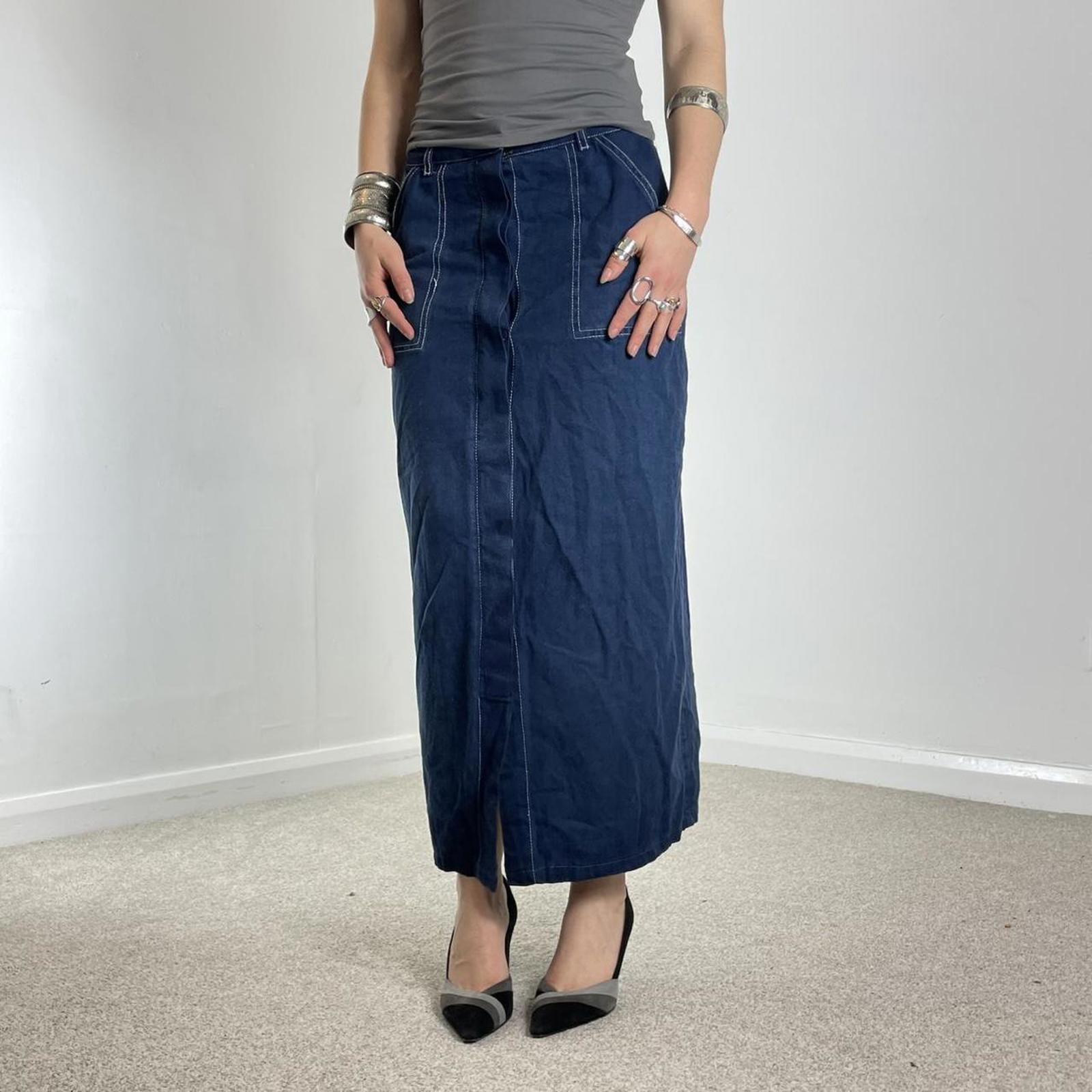 Navy fabric contrast stitch maxi skirt