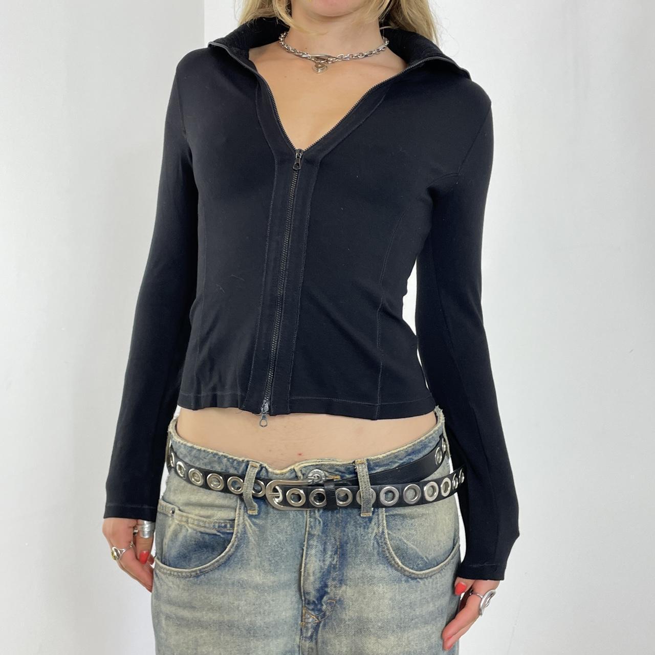 Y2K zip up fitted roll neck black jumper