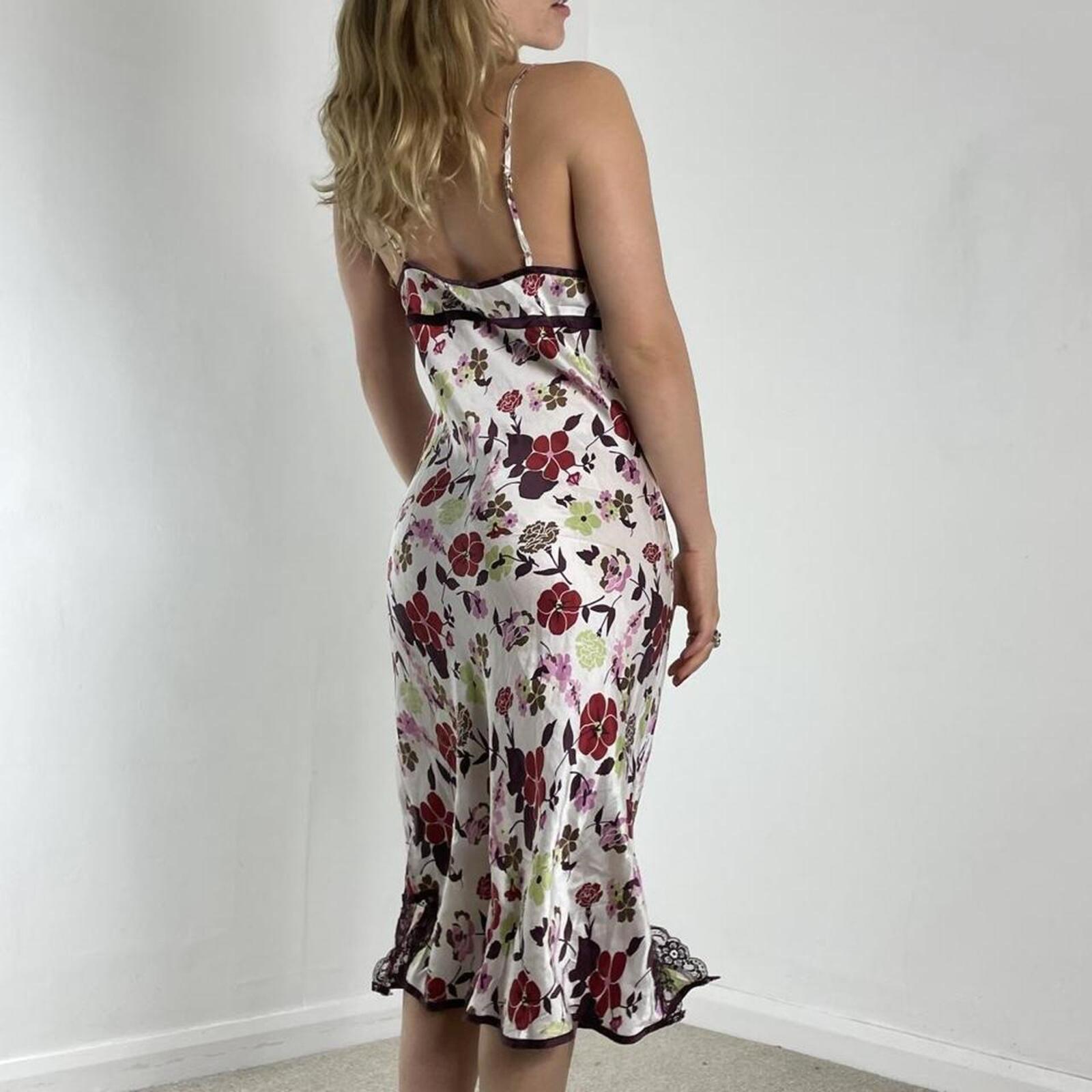 White and brown floral printed maxi dress