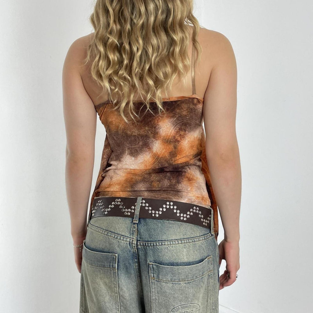 Fairycore brown and orange asymmetrical flowy top