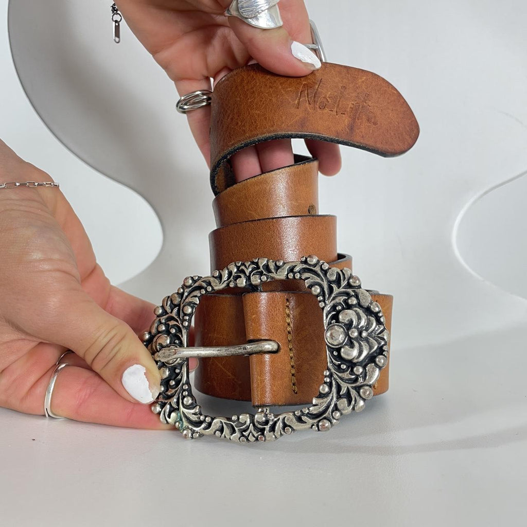 Brown and silver buckled Nolito belt
