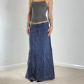 Navy blue loose flowy maxi skirt with a raw hem