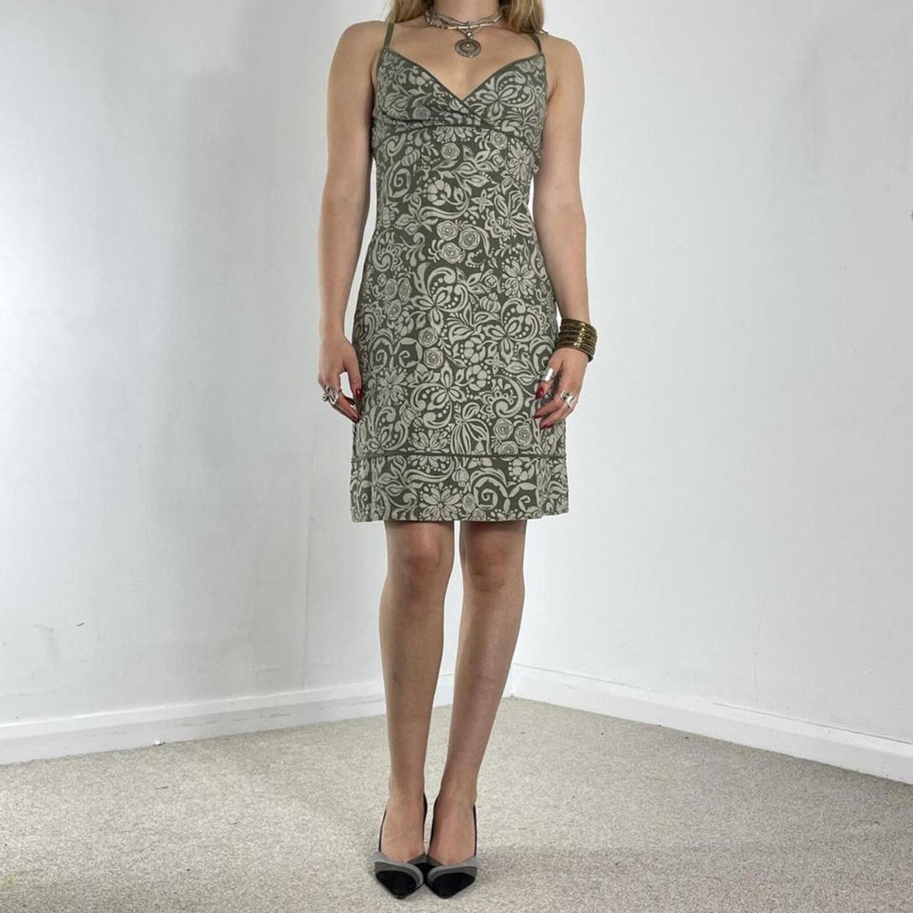 Floral green and white sage patterned mini summer dress