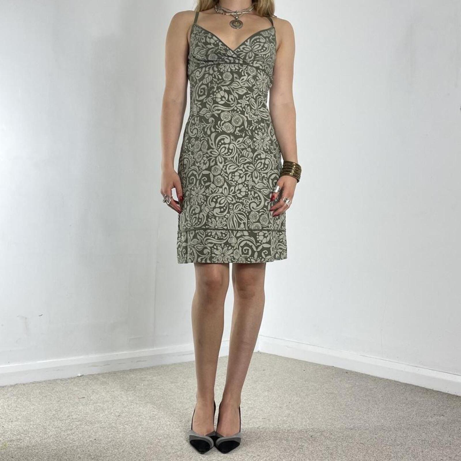 Floral green and white sage patterned mini summer dress