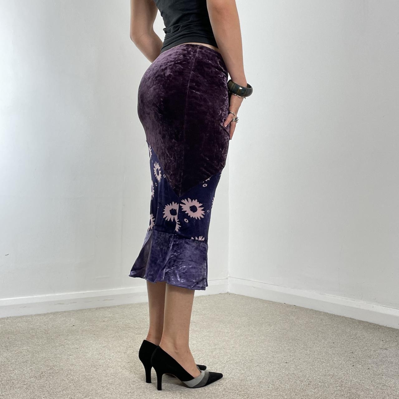 Purple velvet and floral midi skirt