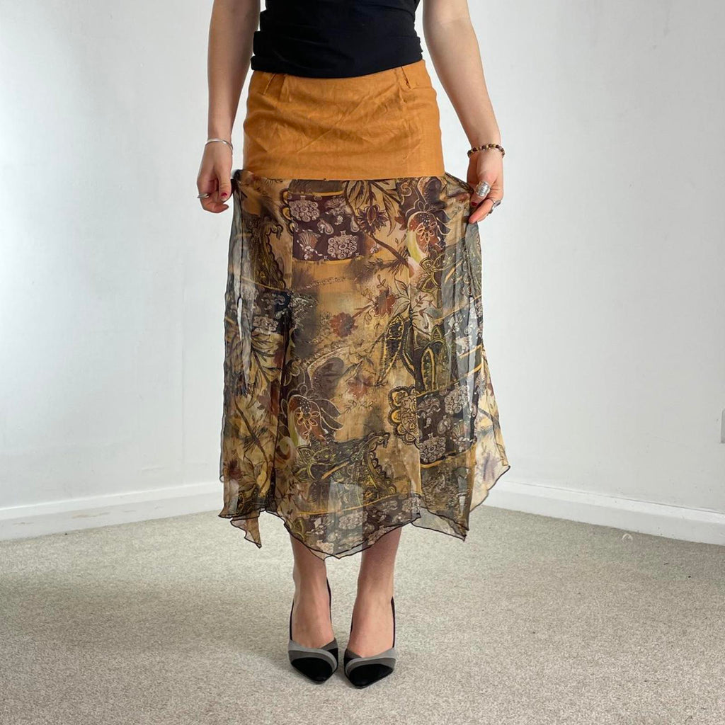 Tan bohemian multi layred mesh skirt