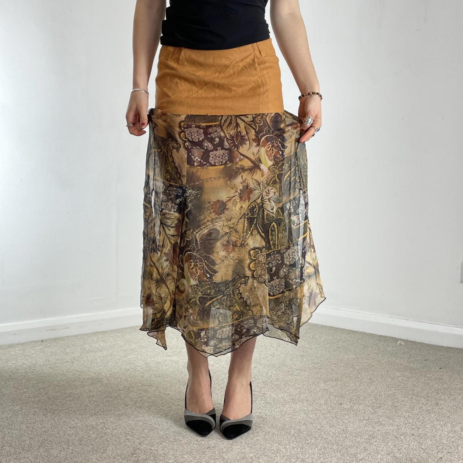 Tan bohemian multi layred mesh skirt