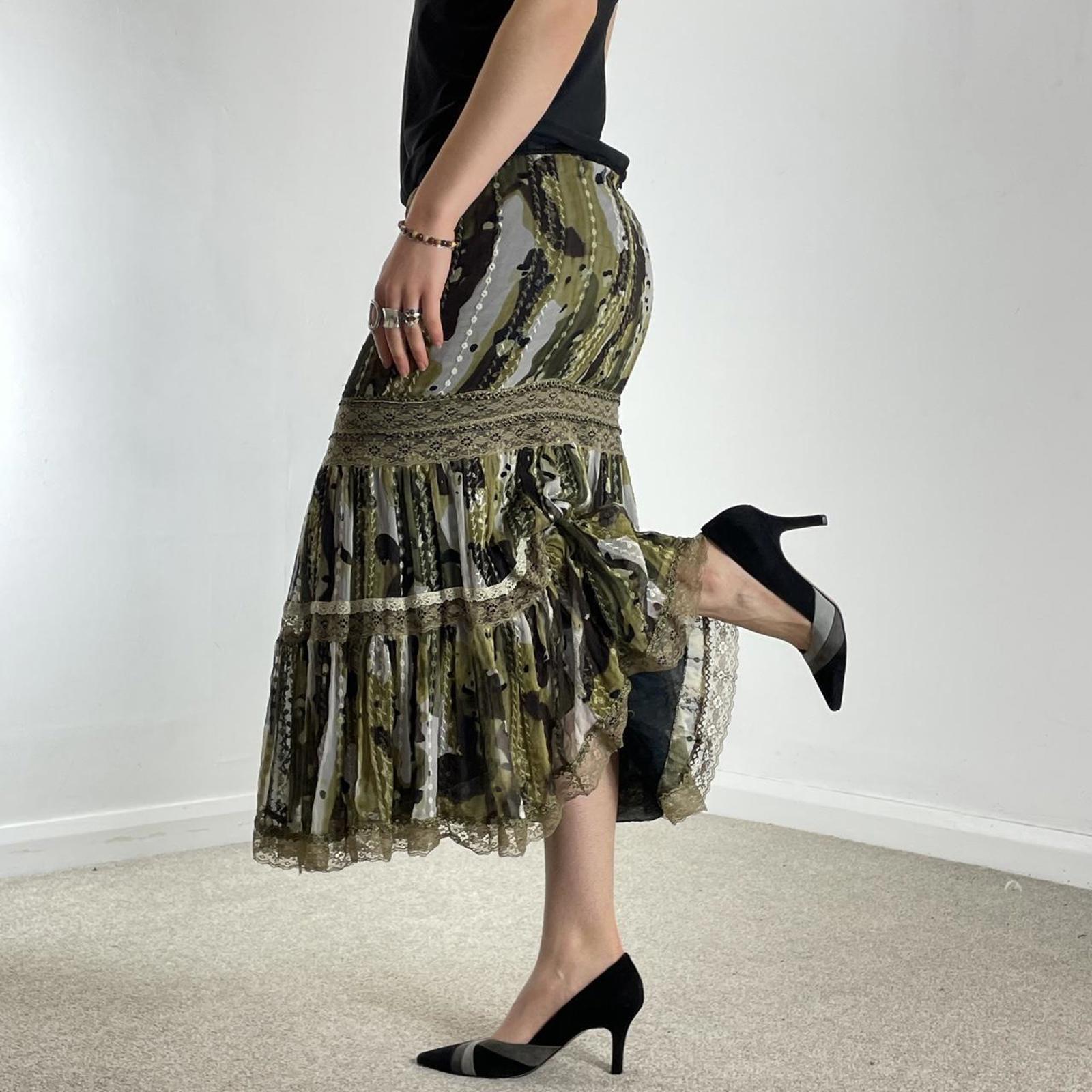 Bohemian green lace and mesh layred maxi skirt