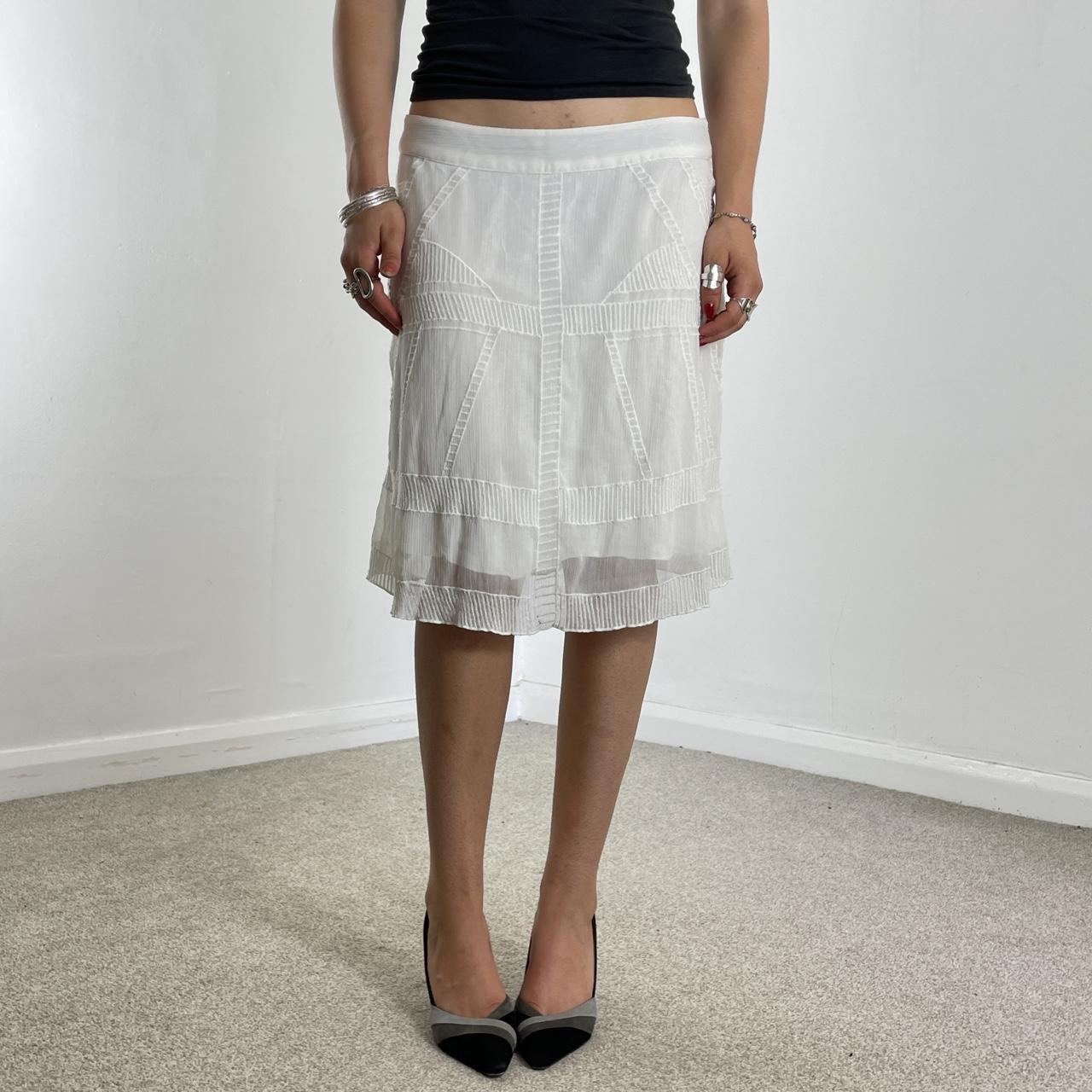 Mesh double layred white midi skirt