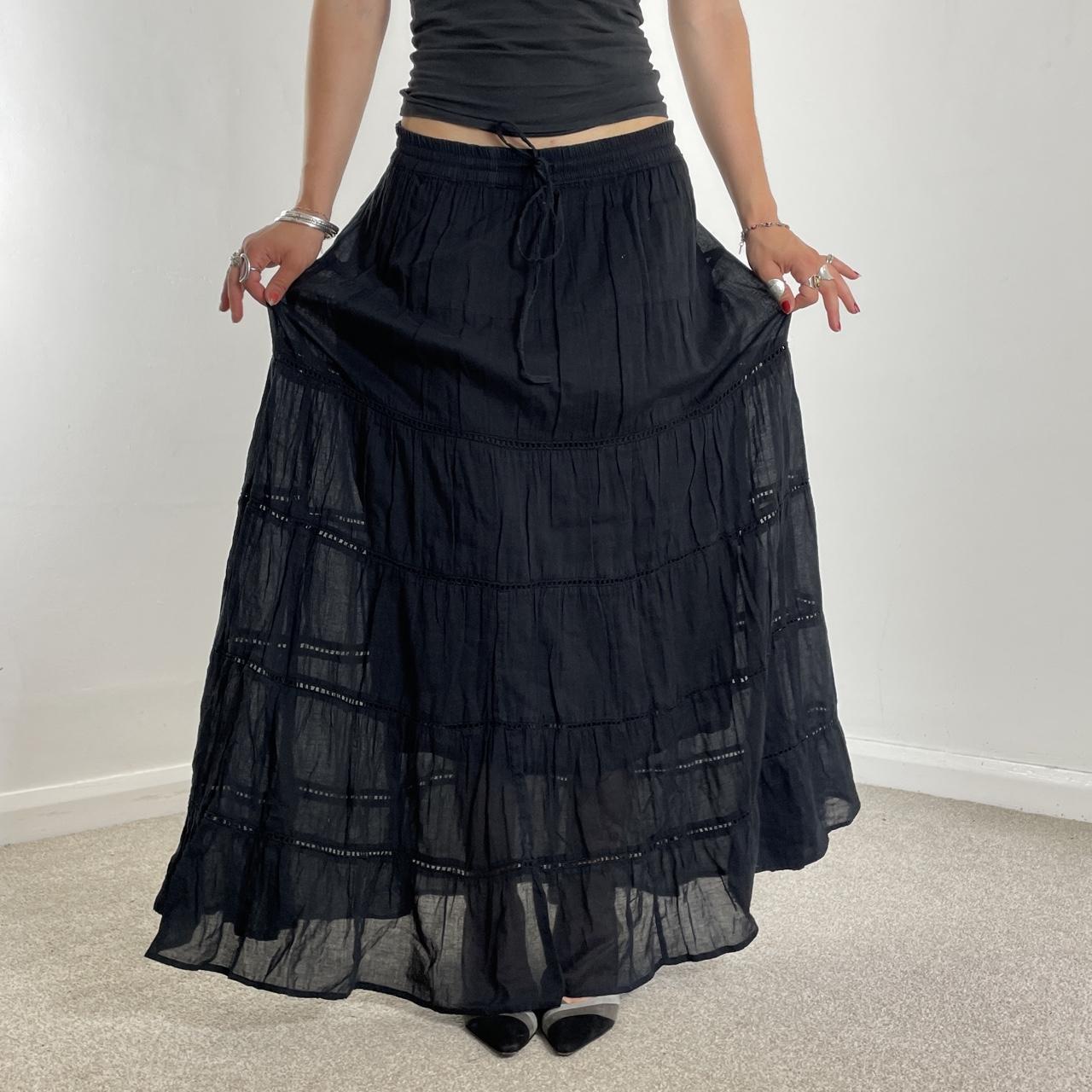 Vintage full length teired black maxi skirt, double layered