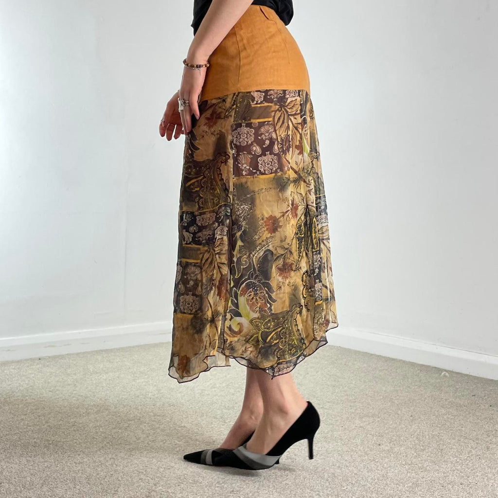 Tan bohemian multi layred mesh skirt