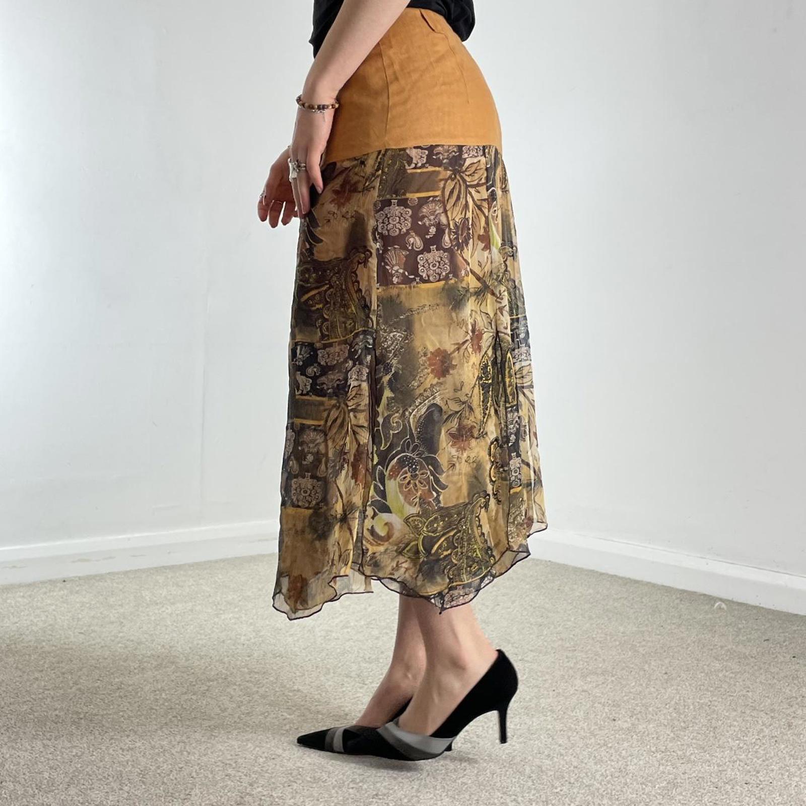Tan bohemian multi layred mesh skirt