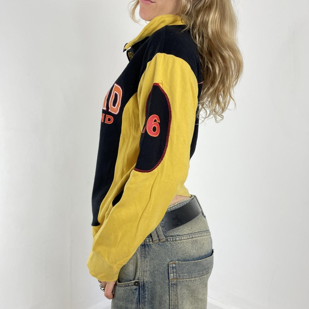 Vintage yellow and black graphic racer zip up