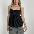 Black flared balloned cami top with lace trimmings
